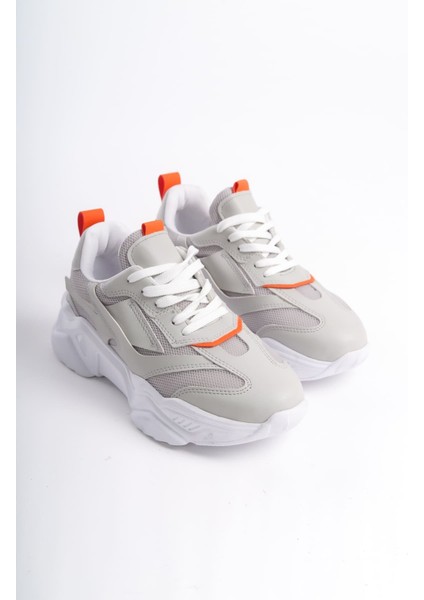 Tokyo Bağcıklı Ortopedik Taban Triko Detaylı Kadın Spor Ayakkabı Tbt - Gri/turuncu modelleri