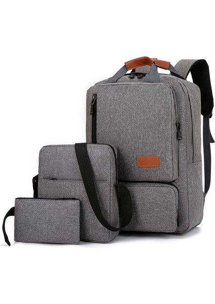 3 Parça Sırt Çantası Seti Kadın Erkek 14,5 Inç Dizüstü Bilgisayar Sırt Çantası Omuz Çantası Seyahat Okul Çalışması Için Küçük Cep - Gri (Yurt Dışından)