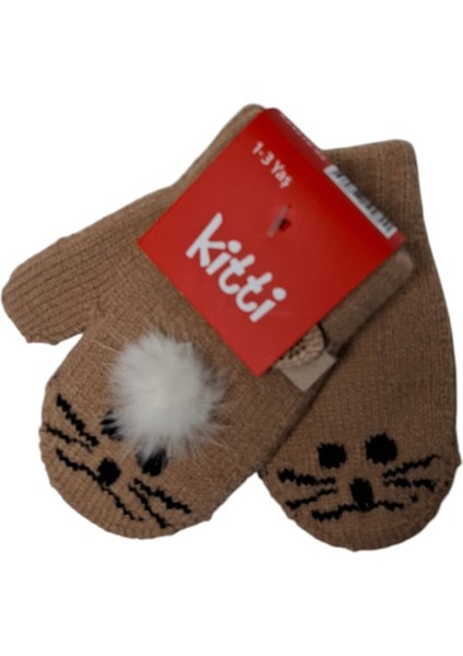 Spteks Kitti 1-3 Yaş Kız Çocuk Kahverengi Hayvan Desen ve Figürlü Kışlık Örme Eldiven fiyatları