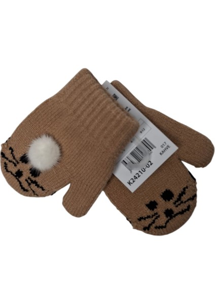 Spteks Kitti 1-3 Yaş Kız Çocuk Kahverengi Hayvan Desen ve Figürlü Kışlık Örme Eldiven fırsatları