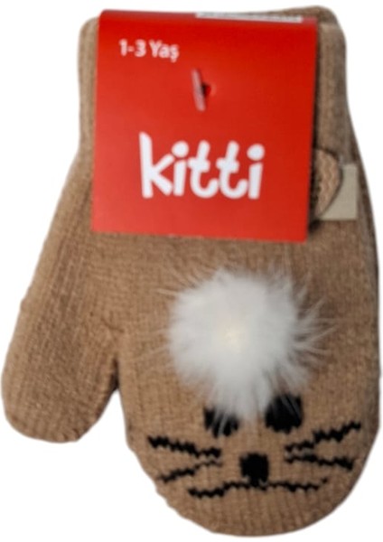 Spteks Kitti 1-3 Yaş Kız Çocuk Kahverengi Hayvan Desen ve Figürlü Kışlık Örme Eldiven indirimleri