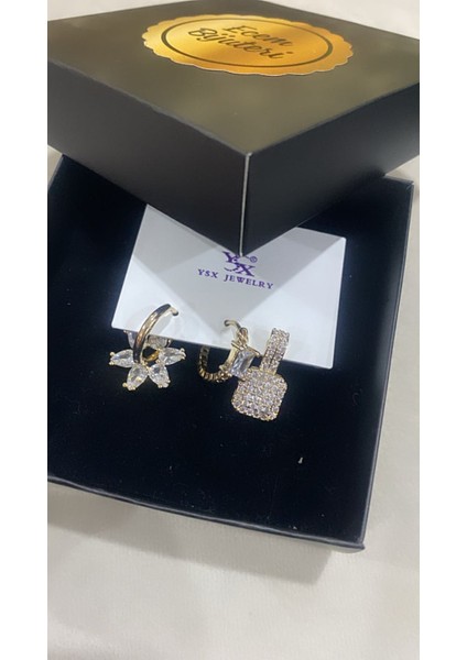 Çelik Altın Kaplama Taşlı Küpe