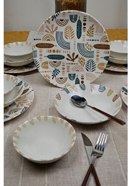 Başak 18 Parça 6 Kişilik Desenli Porselen Yemek Takımı Beyaz Renk fiyatları