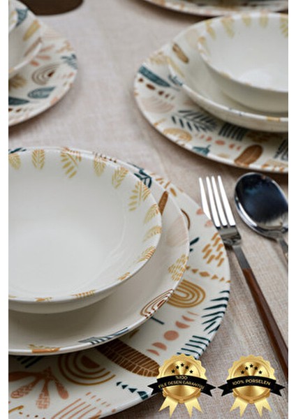 Başak 18 Parça 6 Kişilik Desenli Porselen Yemek Takımı Beyaz Renk modelleri