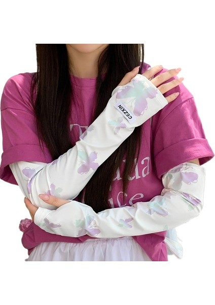 Yaz Yeni Kelebek Buz Ipek Kollu Kadın Anti-Ultraviyole Kore Versiyonu Güneş Koruması Bisiklet Kol Koruyucuları Yaz Buz Kollu (Yurt Dışından)