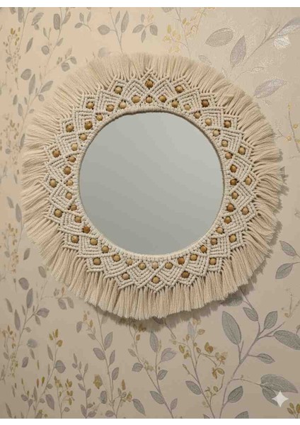 Ahşap Boncuklu Makrome Örgü Ayna fiyatları