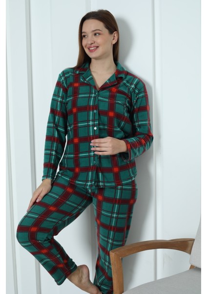 Fwn 3957 Boydan Düğmeli Polar Kışlık Kadın Pijama Takımı