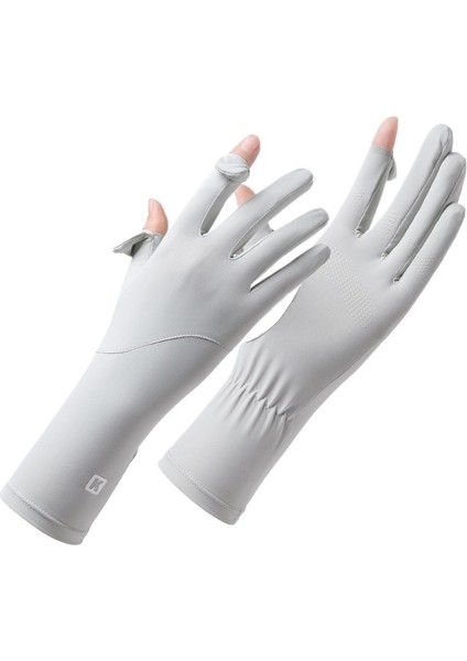 Kadınlar Için Yeni Güneş Koruma Gri Eldiven Yaz Buz Ipek Ince Anti-Ultraviyole Nefes Alabilen Kaymaz Dokunmatik Ekran Parmaksız Bisiklet (Yurt Dışından)