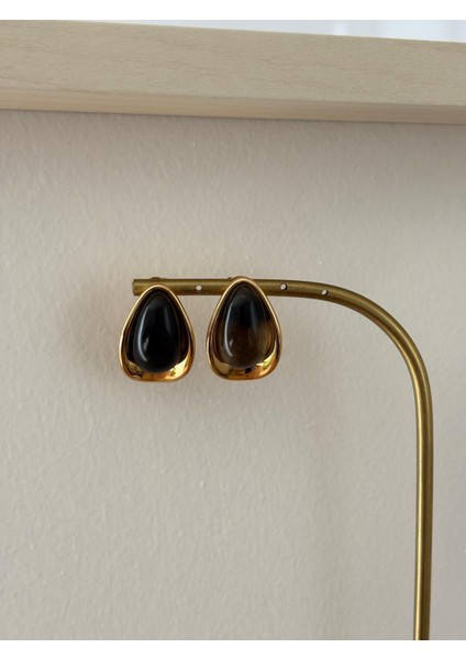 Vintage Damla Model Koyu Yeşil Gold Çelik Küpe modelleri