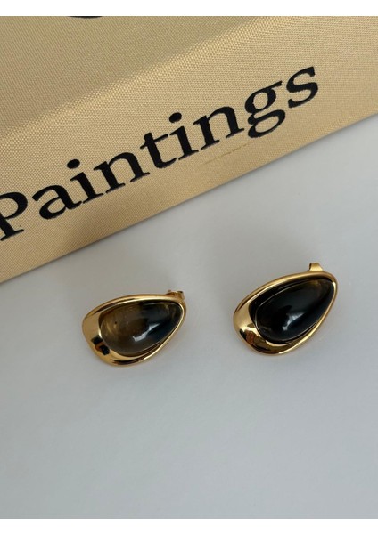 Vintage Damla Model Koyu Yeşil Gold Çelik Küpe fırsatları