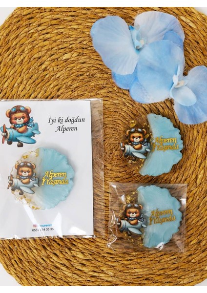 Uçak ve Ayıcık Figürlü Kişiye Özel Erkek Çocuk Doğum Günü Epoksi Magnet 20ADET fiyatları
