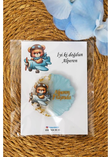 Uçak ve Ayıcık Figürlü Kişiye Özel Erkek Çocuk Doğum Günü Epoksi Magnet 20ADET modelleri