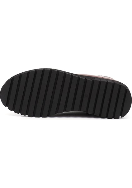 Kadın Antik Bordo Fermuarlı Kauçuk Taban Hakiki Deri Postal Bot