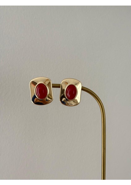 Vintage Tasarım Kare Model Bordo Gold Çelik Küpe fiyatları