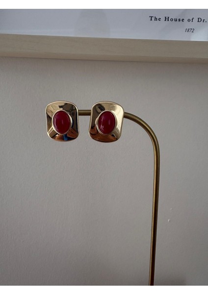 Vintage Tasarım Kare Model Bordo Gold Çelik Küpe fırsatları