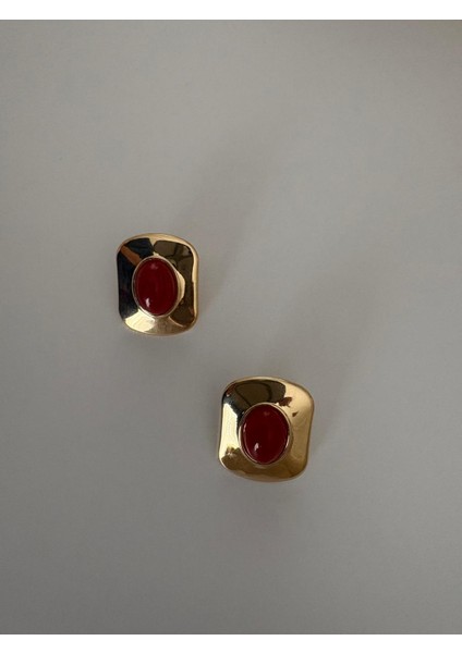 Vintage Tasarım Kare Model Bordo Gold Çelik Küpe indirimleri