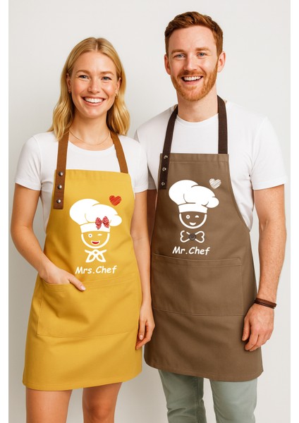 Kumaş Mutfak Önlüğü Seti 2'li Leke Tutmaz Su Itici %65 Pamuk %35 Polyester Kadın - Erkek Chef Şef Önlük