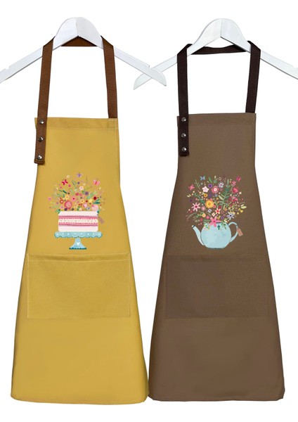 Mutfak Önlüğü Seti 2'li Leke Tutmaz Su Itici Kumaş Solmaz Baskı Çiçekli Pasta ve Demlik Desenli fiyatları