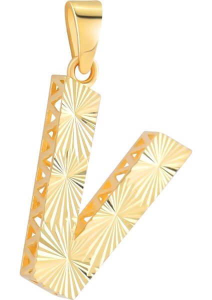 14 Ayar Altın V Harfi Kalemli Kolye Ucu