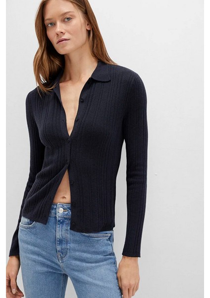 Yün Karışımlı Kadın Lacivert Triko Polo