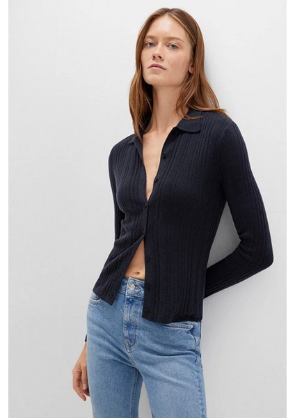 Yün Karışımlı Kadın Lacivert Triko Polo modelleri