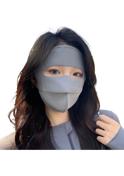 Yaz Tam Yüz Gri Güneş Koruyucu Maske Buz Ipek Yüz Kremi Güneş Koruyucu Maske Bisiklet Sürüş Maskesi Kadın (Yurt Dışından)