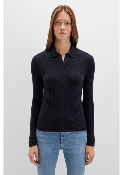 Yün Karışımlı Kadın Lacivert Triko Polo fırsatları