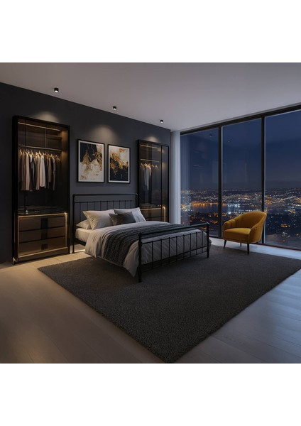 Odin Çift Kişilik Metal Karyola-Siyah (Ahşap Latalı)