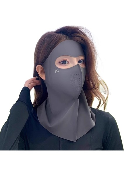 Yaz Gri Tam Yüz Uzun Buz Ipek Güneş Koruyucu Maske Ince Nefes Alabilen Anti-Ultraviyole Boyun Koruması Entegre (Yurt Dışından)