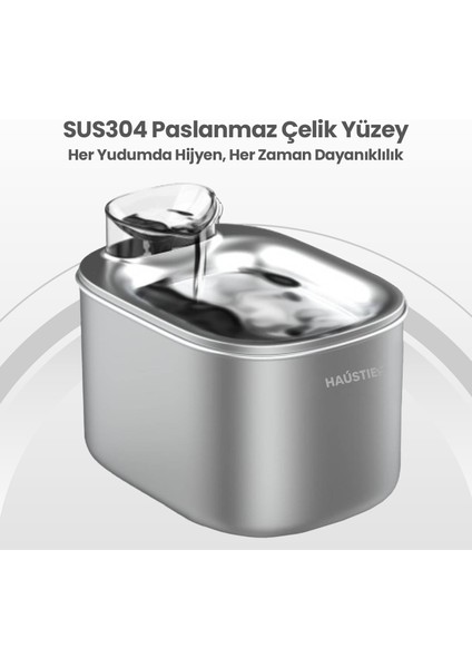 WF007L Metal Otomatik Kedi Su Sebili, Su Pınarı, 3.5lt Geniş Hazne, SUS304 Çelik, Ultra Sessiz