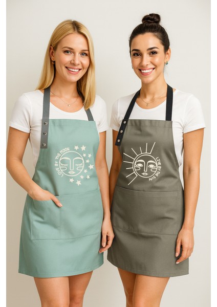Kumaş Mutfak Önlüğü Seti 2'li Leke Tutmaz Su Itici %65 Pamuk %35 Polyester Sun & Moon Ay-Güneş Önlük