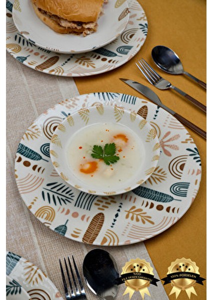 Başak 18 Parça 6 Kişilik Desenli Porselen Yemek Takımı Beyaz Renk indirimleri