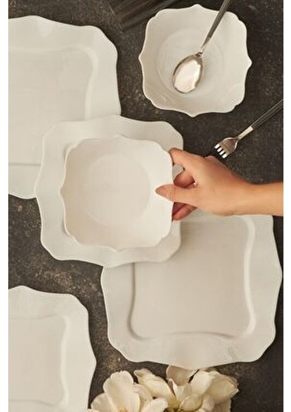 Olivia 18 Parça Beyaz Opal Cam Yemek Takımı 6 Kişilik Şık Tasarım indirimleri