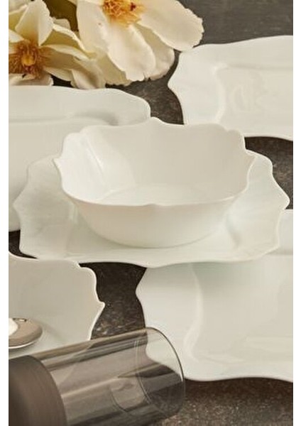 Olivia 18 Parça Beyaz Opal Cam Yemek Takımı 6 Kişilik Şık Tasarım