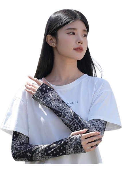 Yeni Yaz Buz Kollu Mektup Baskı Buz Ipek Kollu Erkek ve Kadın Güneş Koruma Kollu Açık Hava Bisiklet Anti-Ultraviyole Buz Kollu (Yurt Dışından)