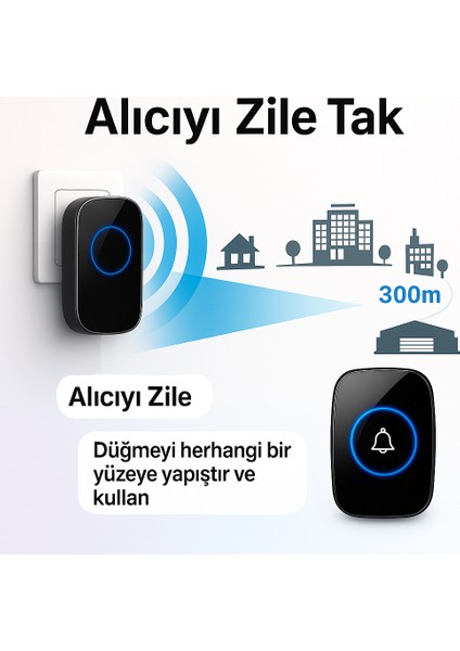3 Alıcılı Kablosuz Uzaktan Kumandalı LED Kapı Zili modelleri