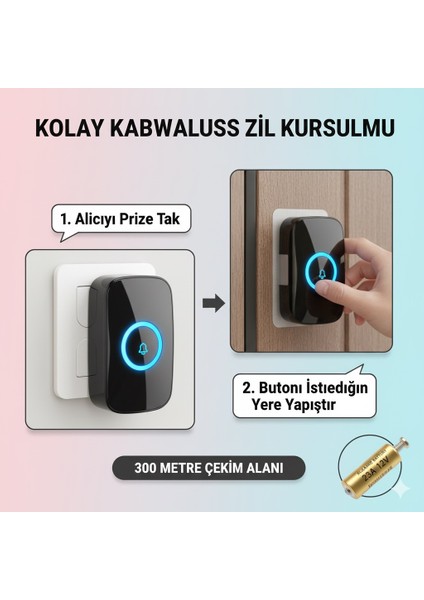 3 Alıcılı Kablosuz Uzaktan Kumandalı LED Kapı Zili
