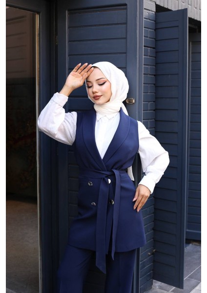 Gold Düğme Kuşaklı Yelek Takım modelleri