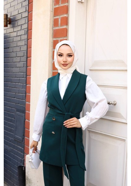 Gold Düğme Kuşaklı Yelek Takım fırsatları