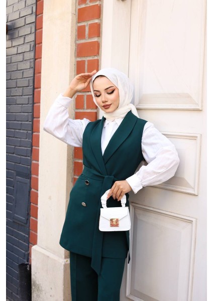 Gold Düğme Kuşaklı Yelek Takım indirimleri