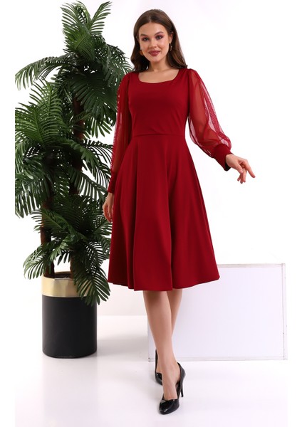 Yuvarlak Yaka Kol Tül Elbise F117 fiyatları