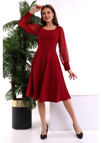 Yuvarlak Yaka Kol Tül Elbise F117 fırsatları