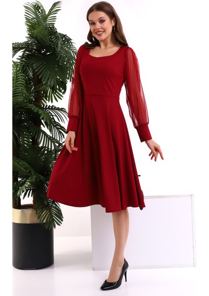 Yuvarlak Yaka Kol Tül Elbise F117 indirimleri