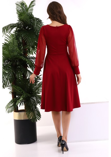 Yuvarlak Yaka Kol Tül Elbise F117