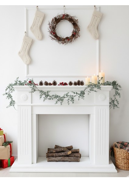 Yılbaşı Dekoru Okaliptus Dalı Garland – Kapı Duvar ve Masa Süsü Yeşil 110 cm