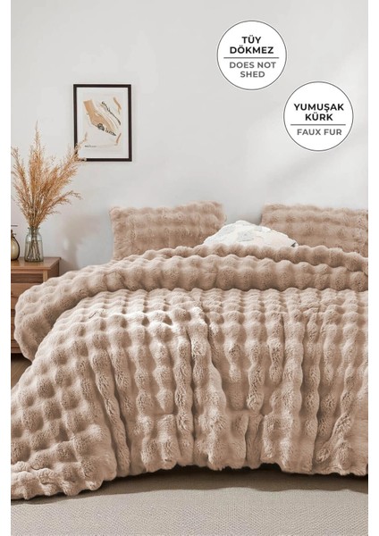 Diamond Kürk Yatak Örtüsü Seti Yastık Kılıflı Çift Kişilik 3 Parça modelleri