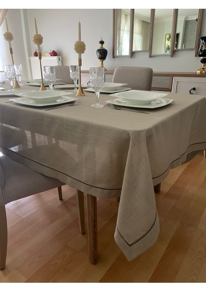 Çeyizlik Piko Sarma Detaylı Dertsiz Masa Örtüsü Simsiz Taş