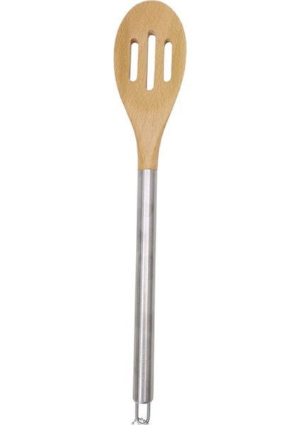Ahşap Uçlu Metal Servis Gereçleri Delikli Kaşık 2 Adet