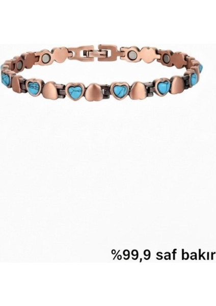 %99.9 Saf Bakır Kalp Detaylı Manyetik Terapi Bilekliği | Turkuaz Taşlı Otantik Bakır Bilezik fiyatları