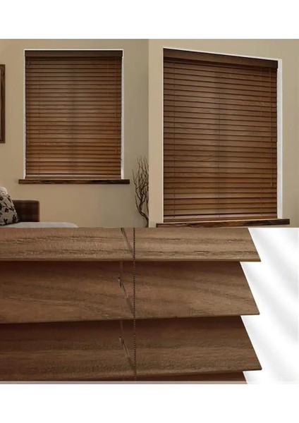 Wooden Blinds %100 Doğal Ahşap Jaluzi Perde 50MM,ALÜMINYUM Kasalı Yüksek Kaliteli - Ceviz Kurdelasız